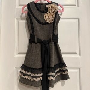 Trish Scully Girls Herringbone Party Dress Size 3T Polka Dot Ruffles